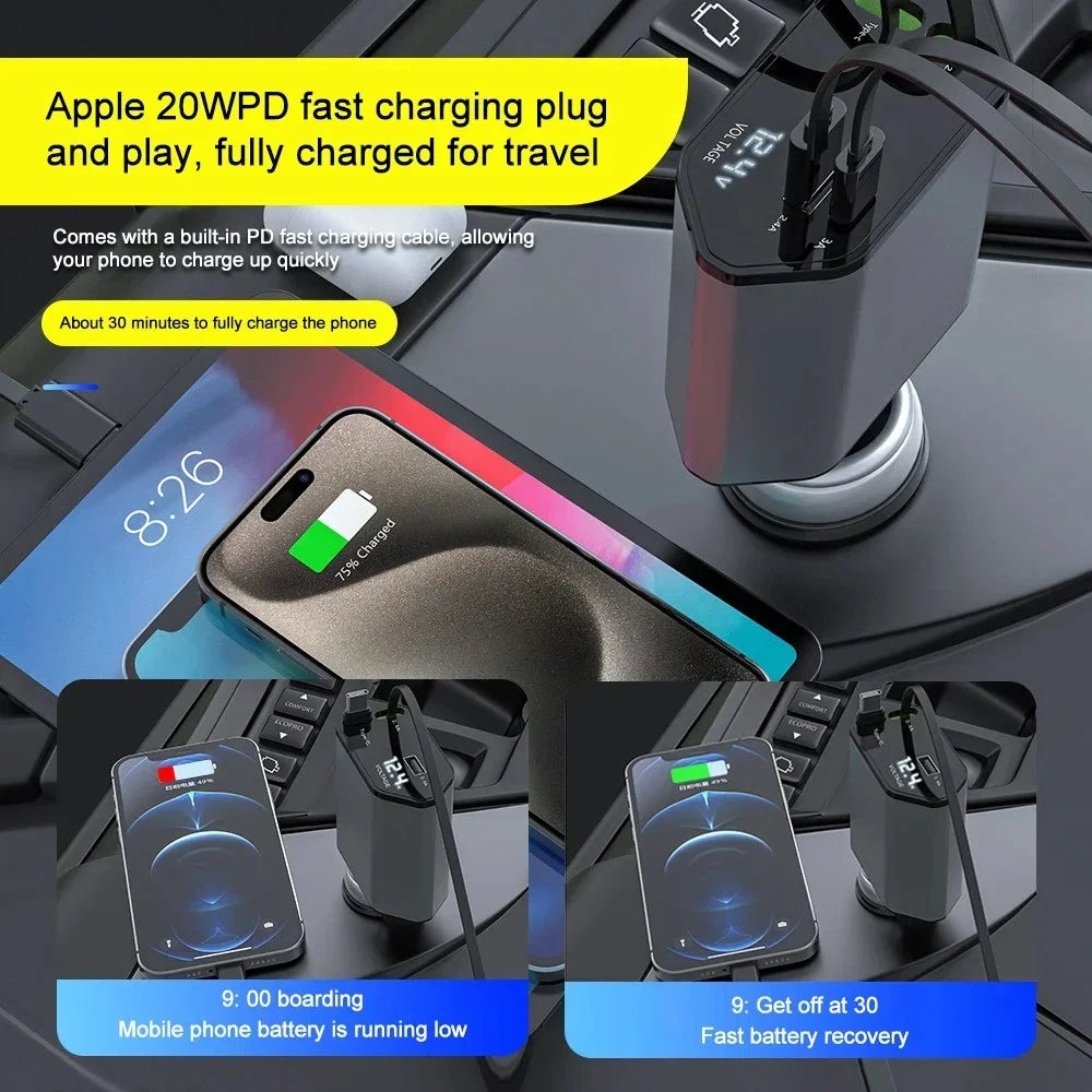 VoltRush 4-in-1 Retractable Car Charger