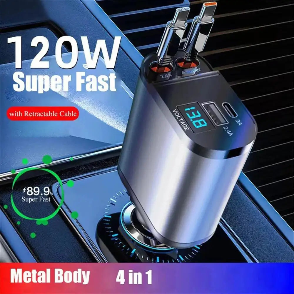 VoltRush 4-in-1 Retractable Car Charger